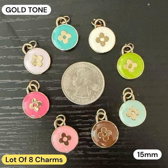 NEW - Lot of 8 Louis Vuitton Gold Tone Zipper Pull Button Charms Double Sided - Picture 1 of 1